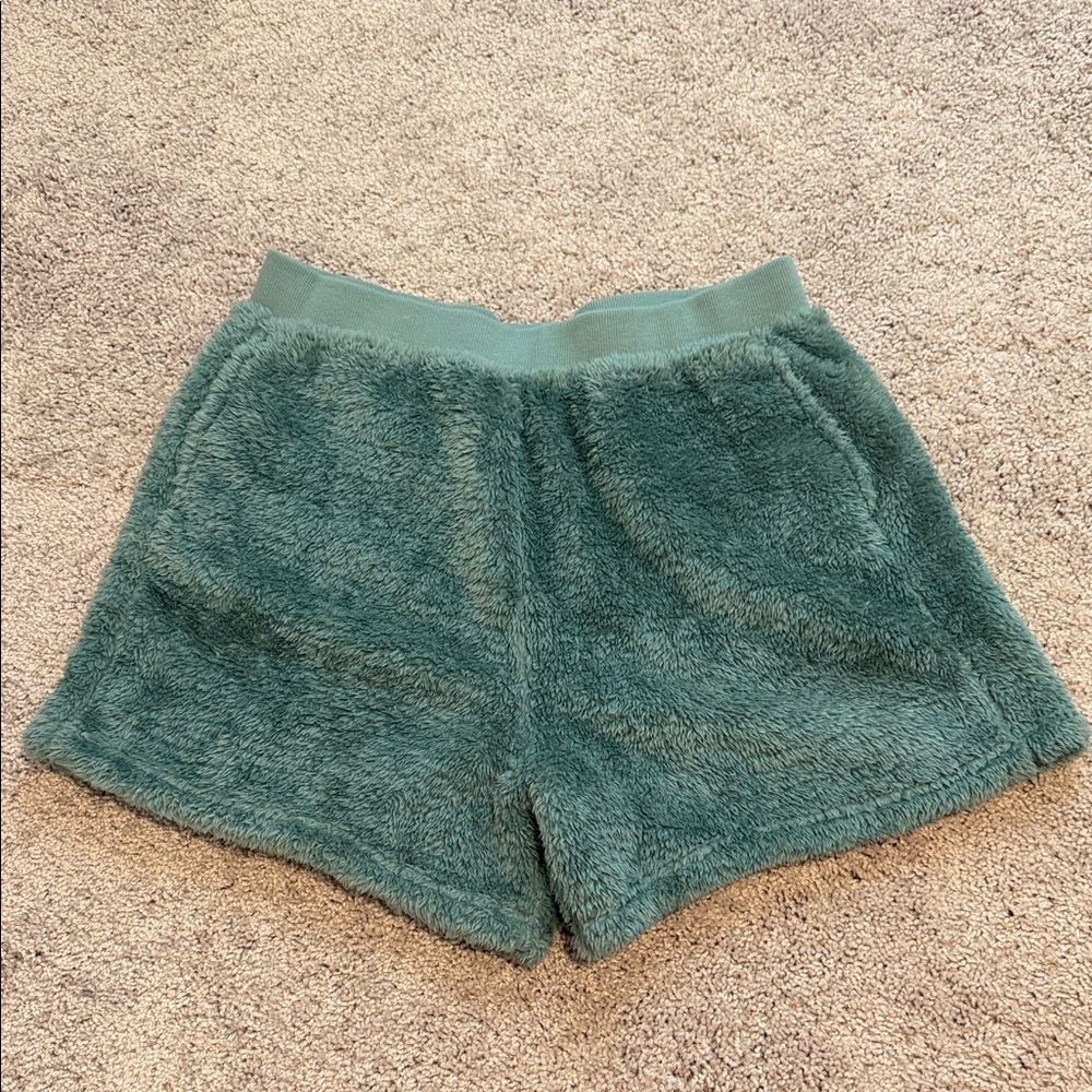 UGG Green Fleece Shorts with Blue Pocket